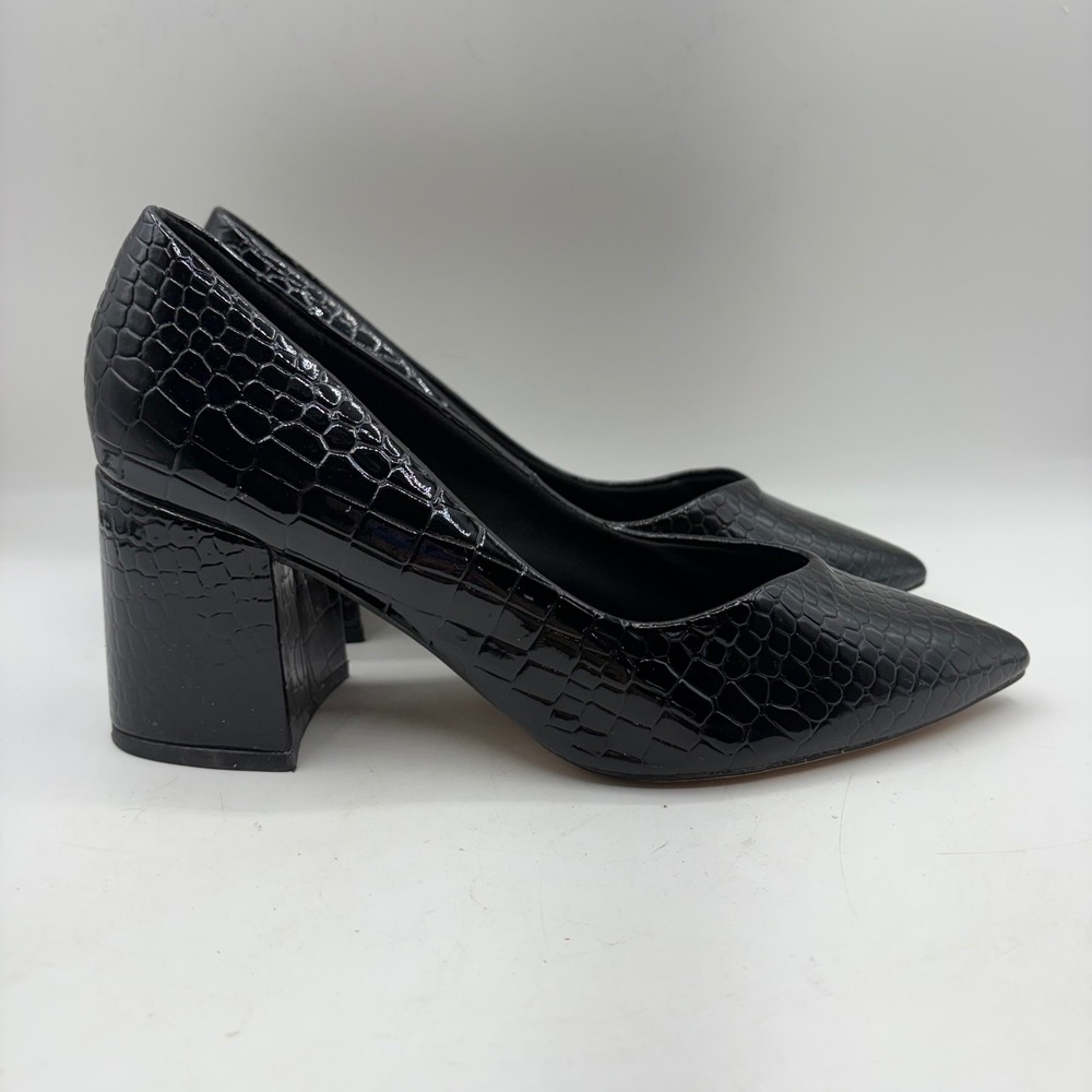 ASOS DESIGN Black Croc Embossed Block Heel Pointed Toe Pumps Mens 9 40‎ 1673333